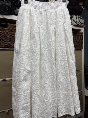 White Embroidered Midi Skirt